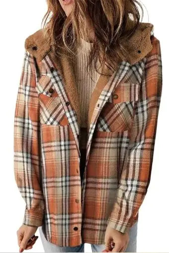 Casual Plaid Hooded Woolen Coat Thickened Fleece - EverYouth Essentials