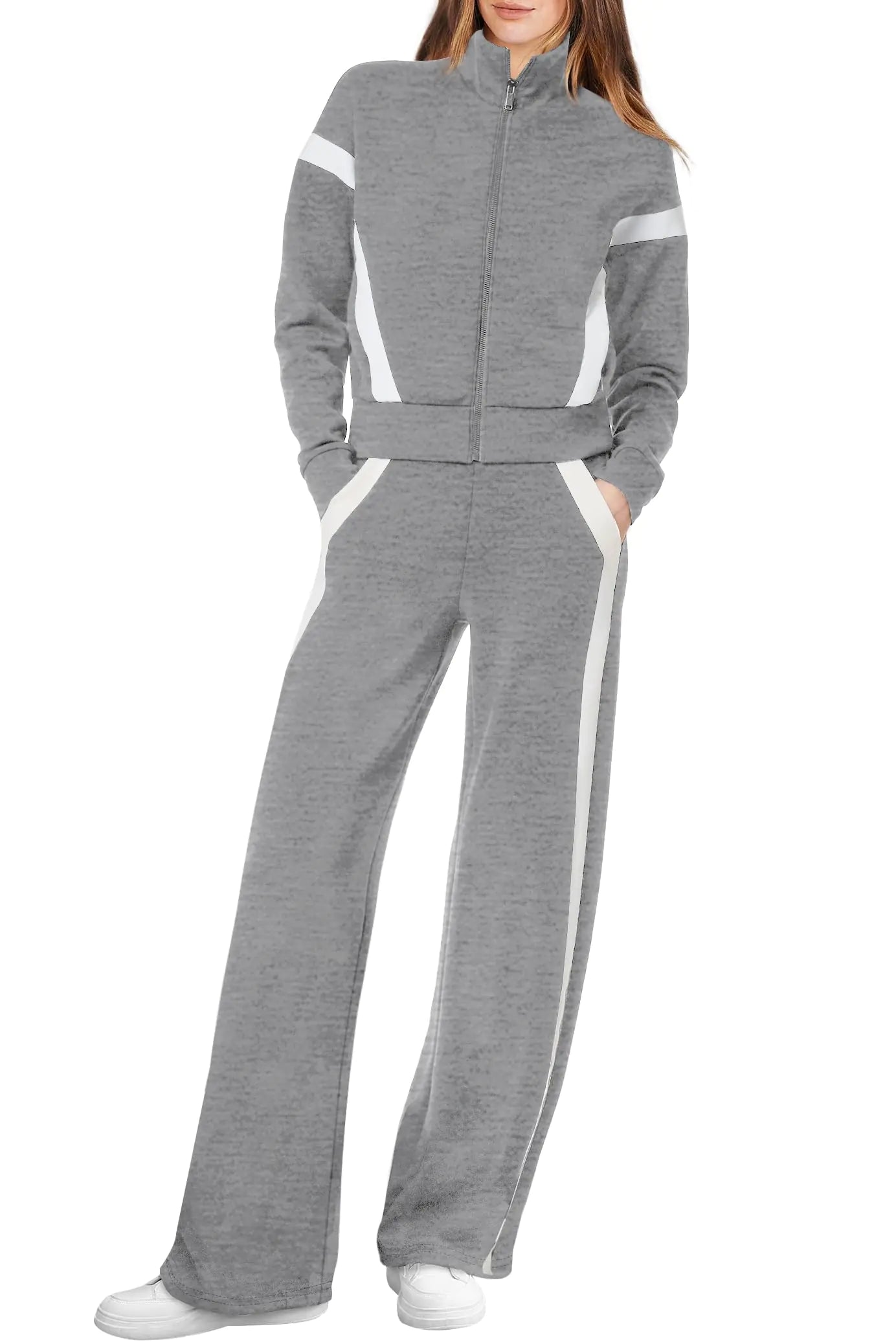 WIHOLL 2024 Women's Casual Lounge Sets - Zip Up Sweatshirt & Wide Leg Pants