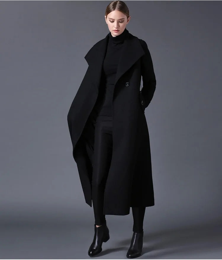 Winter Women's Long Wool Blend Coat - EverYouth Essentials