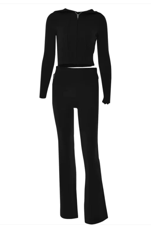 Women's High-Waist Long Sleeve Two-Piece Set - EverYouth Essentials