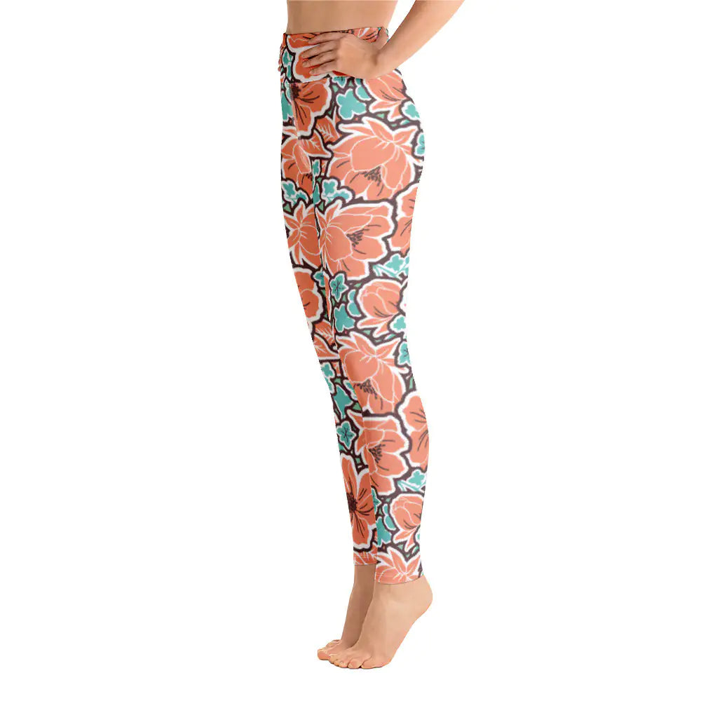 Women's Tropical Red Floral Yoga Leggings - EverYouth Essentials