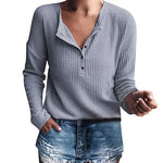 Women's Fashion Knitted V-Neck Long Sleeve T-Shirt - EverYouth Essentials