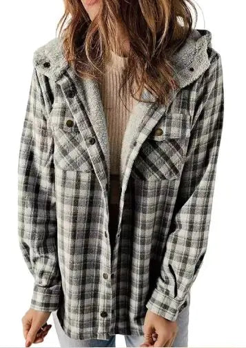 Casual Plaid Hooded Woolen Coat Thickened Fleece - EverYouth Essentials