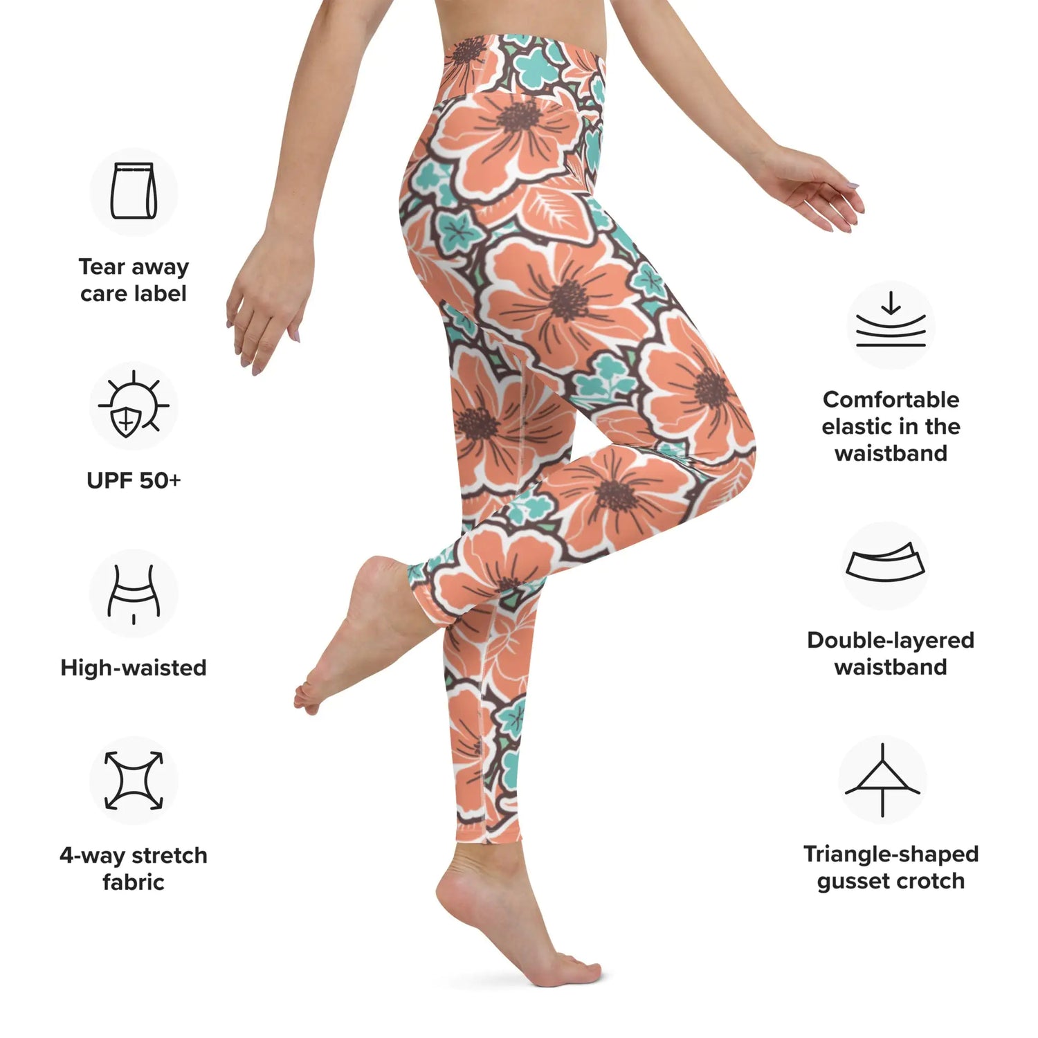 Women's Tropical Red Floral Yoga Leggings - EverYouth Essentials