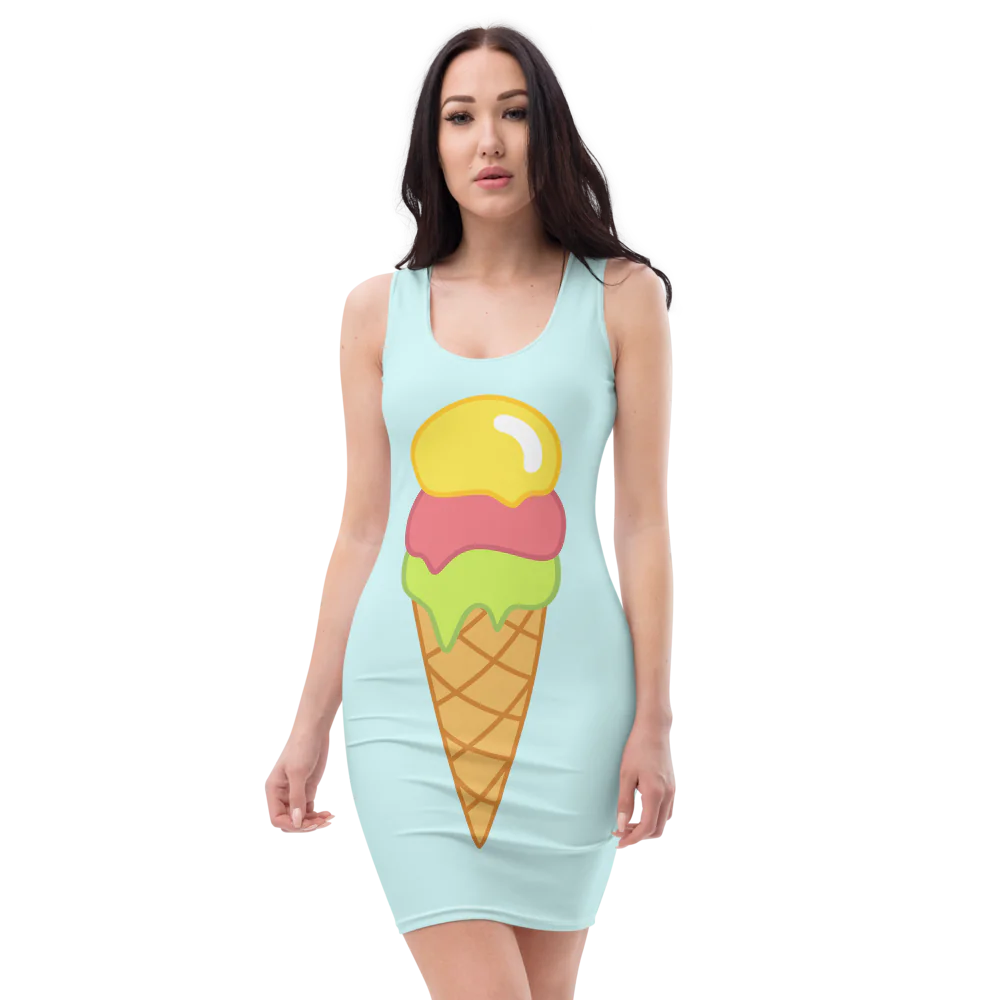 Ice Cream Cone Print Bodycon Dress - EverYouth Essentials