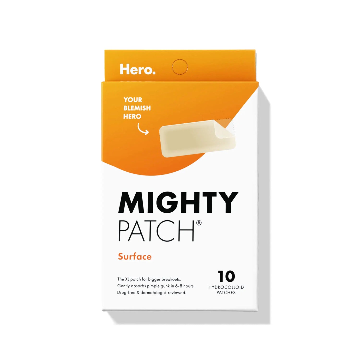 Mighty Patch Surface from Hero Cosmetics - Hydrocolloid Spot Patch for Body, Cheek, Forehead, and Chin, Vegan-friendly (10 Count) 10 Count (Pack of 1)