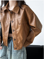 Women's Fall Lapel Short Motorcycle Jacket - EverYouth Essentials