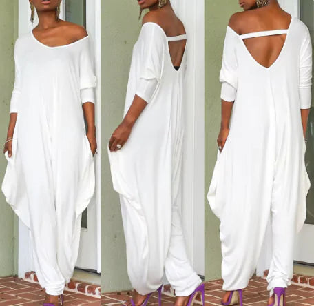 Chic Asymmetrical Jumpsuit Dress: Backless, Wide-Leg Elegance