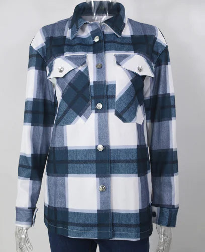 Navy Blue Checked Shacket Womens - EverYouth Essentials