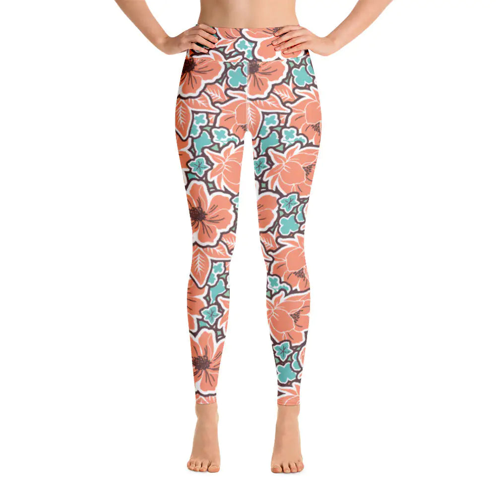 Women's Tropical Red Floral Yoga Leggings - EverYouth Essentials